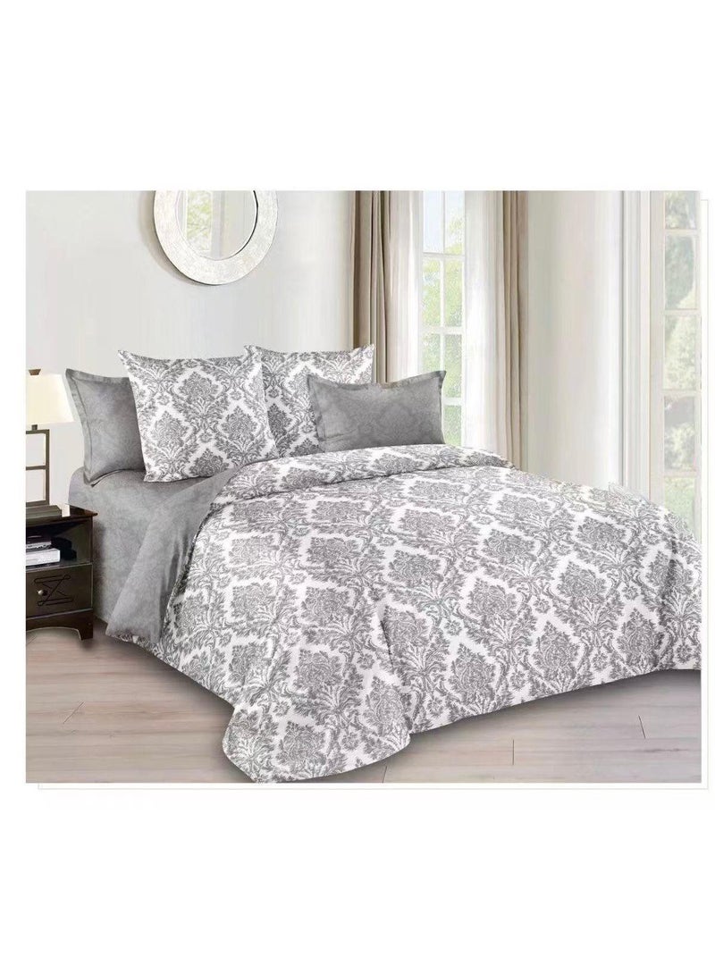 Printed King Size 6 Piece Duvet Cover Set Modern floral and petals Print Bedding Set- Quilt Cover Set Cotton + Polyester